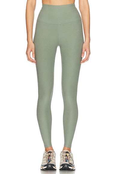 Beyond Yoga Spacedye Caught in The Midi High Waisted Legging in Grey Sage Heather