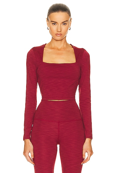 Heather Rib Frame Cropped Pullover Top in Rose
