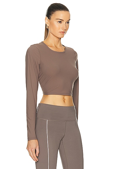 Shop Beyond Yoga Power Beyond Lite Cardio Cropped Pullover Top In Dune
