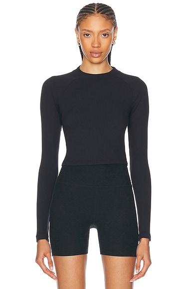 Beyond Yoga Contours Mock Neck Cropped Top in Black