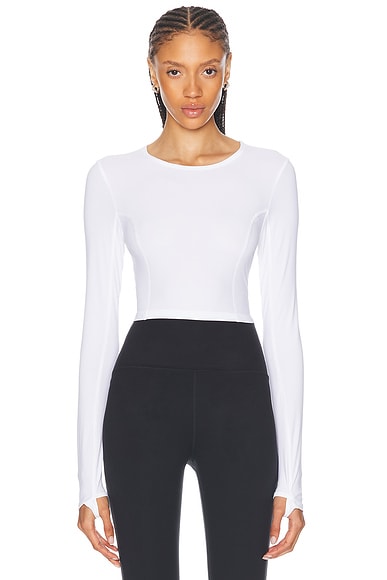 Beyond Yoga Powerbeyond Lite Air Shield Cropped Long Sleeve Top in Lunar White