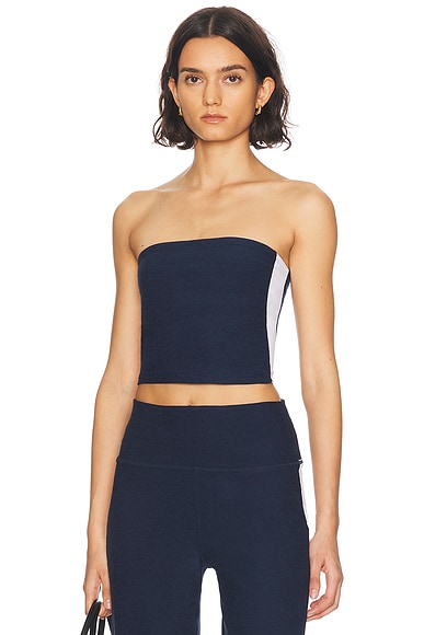 Beyond Yoga Spacedye Strapless Stripe Top in Nocturnal Navy