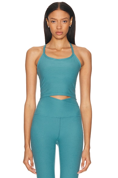 Beyond Yoga Spacedye Slim Racerback Cropped Tank Top in Deep Aqua Heather