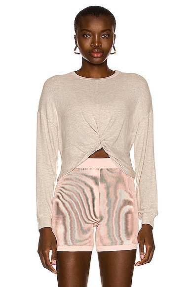 Beyond Yoga Twist It Fate Cropped Pullover Top in Beige