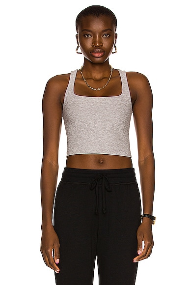 Beyond Yoga Square Neck Cropped Tank in Light Grey