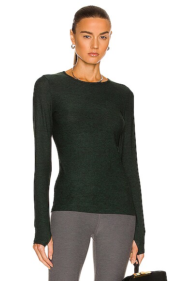 Beyond Yoga Featherweight Classic Crew Pullover Top in Dark Green