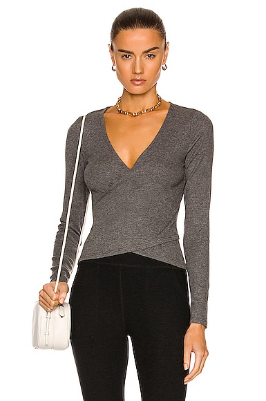 Beyond Yoga Wrap Party Long Sleeve Top in Grey