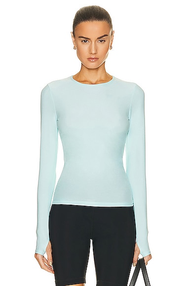 Beyond Yoga Featherweight Classic Crew Pullover Top in Baby Blue