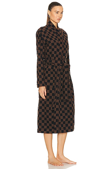 Baina Sulis Organic Cotton Bath Robe In Tabac & Noir