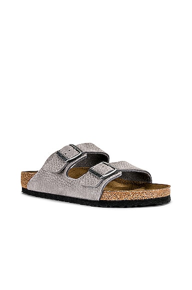 Birkenstock Arizona Open Toe Slippers With Buckle Detailing In Desert Buck & Whale Gray