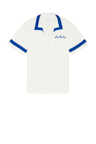 Blue Sky Inn Paneled Knit Shirt in White & Blue