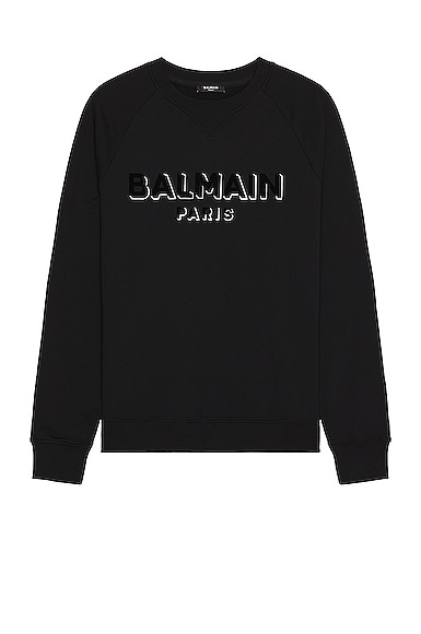 Balmain Flocked & Foiled Logo Sweatshirt In Noir  Noir  & Argent