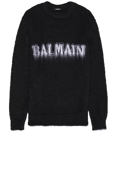 BALMAIN Retro Brushed Mohair Sweater in Noir & Blanc