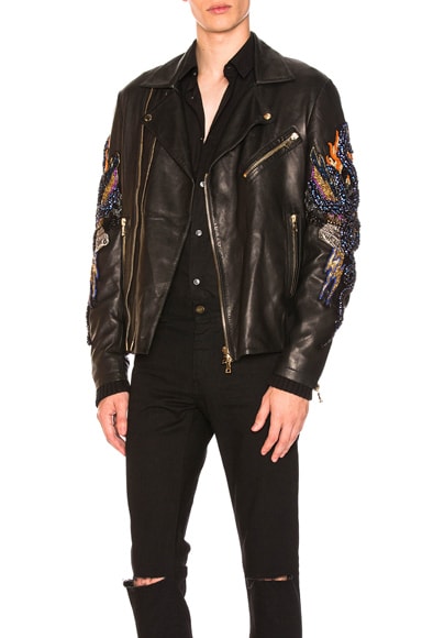 Serpent Embroidered Leather Jacket