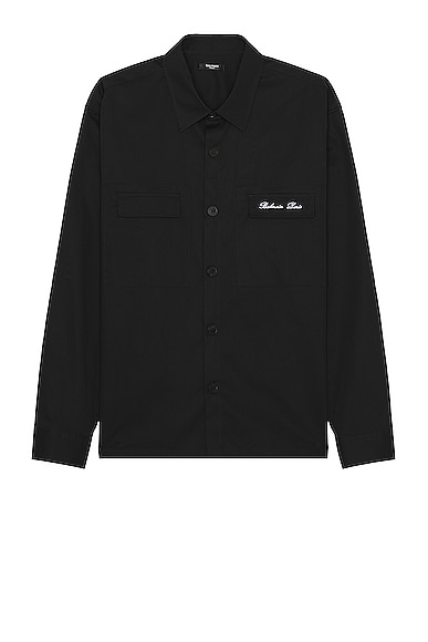 Shop Balmain Signature Cotton Overshirt In Black
