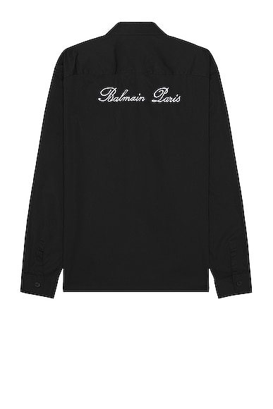 Shop Balmain Signature Cotton Overshirt In Black