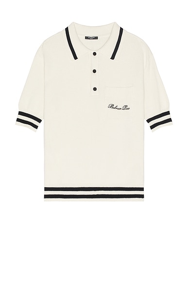 BALMAIN Signature Wool Polo in Naturel & Noir