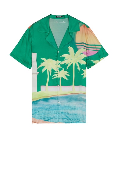 BALMAIN Short Sleeve Palm Print Pyjama Shirt in Multicolor
