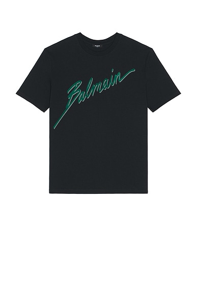 BALMAIN Letter Block T-Shirt in Noir & Emerald