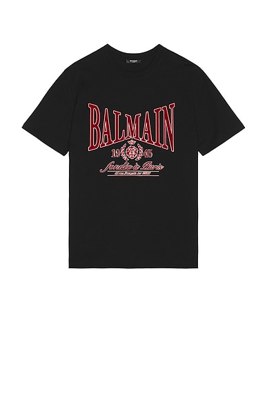 BALMAIN College Flock T-Shirt in Black