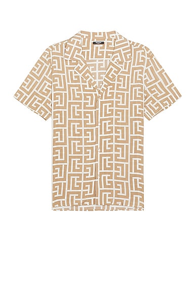 Balmain Men's Macro Monogram Pajama Shirt