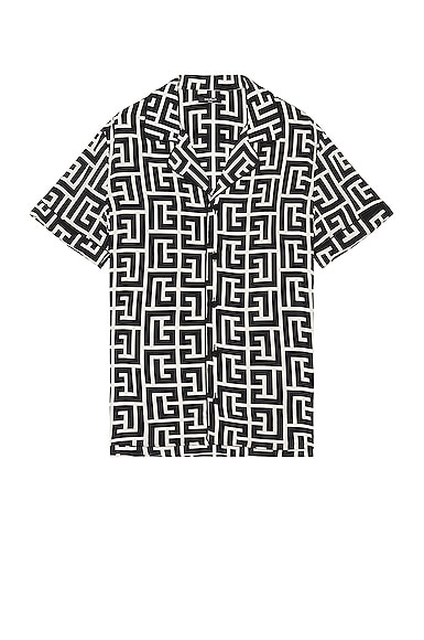 BALMAIN Macro Monogram Pyjama Shirt in Ivory & Noir | FWRD