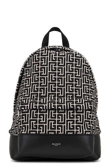 BALMAIN Monogram Jacquard Backpack in Ivory & Black