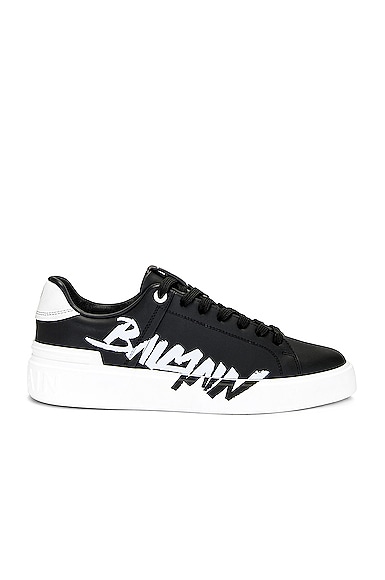 Balmain Rubber Sole Round Toe Low-top Sneakers In Noir & Blanc