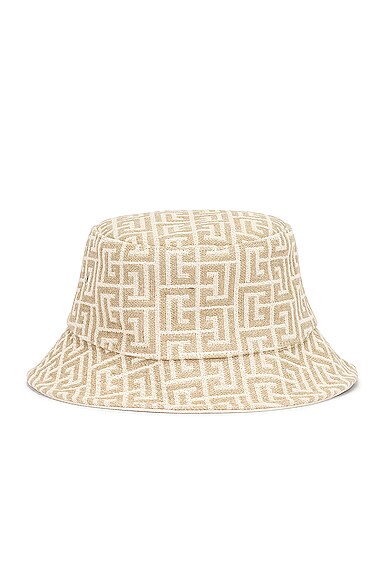 BALMAIN バケットハット BALMAIN Monogram Linen Reversible Bucket Hat in Naturel | FWRD