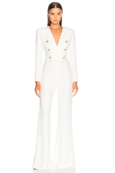 BALMAIN Double Breasted Jumpsuit in White | FWRD