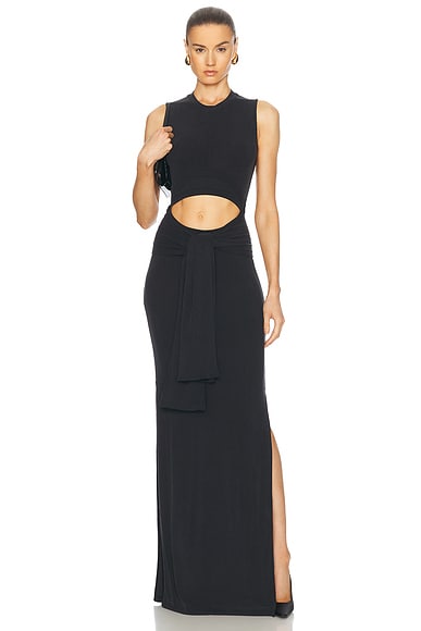 BALMAIN Knotted Cut Out Split Long Dress in Noir