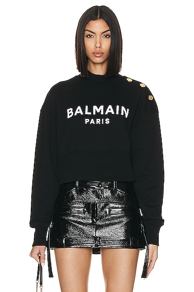 BALMAIN 3 Button Balmain Printed Sweatshirt in Noir & Blanc