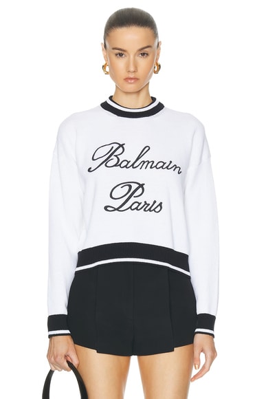 BALMAIN Logo Signature Pullover Sweatshirt in Blanc & Noir