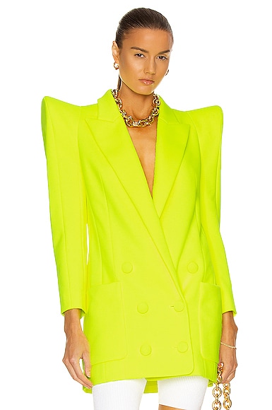 BALMAIN Double Breasted Padded Shoulder Jacket in Jaune Fluo | FWRD