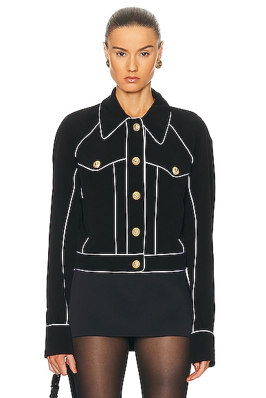 Buttoned Contrasted Western Crepe Jacket