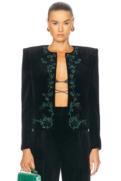 BALMAIN Side To Side Embroidered Mure Jacket in Noir & Vert