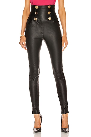 Balmain High Waisted Leather Skinny Pant In Noir ModeSens