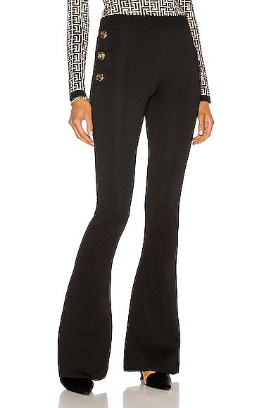 High Waist Button Trimmed Knit Flare Pant
