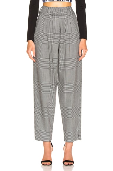 High Waisted Check Trousers