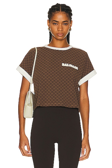 Balmain Brown Monogram Leather Miniskirt Balmain