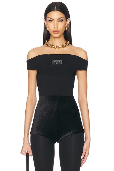 Boat Neck Double Collar Knit Crop Top