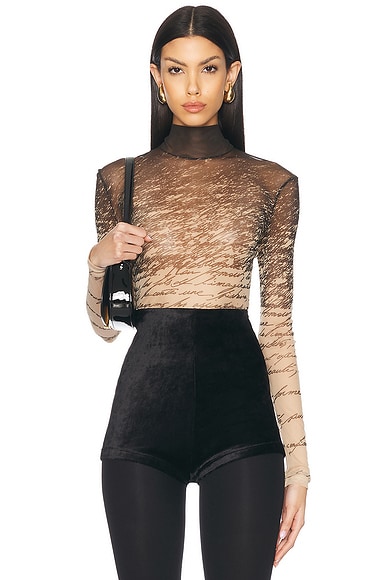 BALMAIN Love Letter Print Top in Noir & Nude