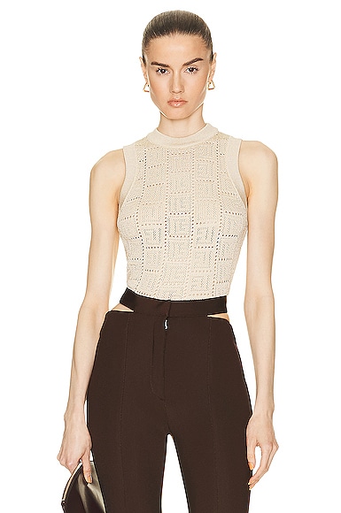 Sleeveless Monogram Mesh Knit Crop Top