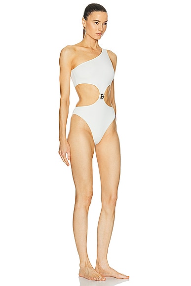 Shop Balmain Trikini Swimsuit In Ivory