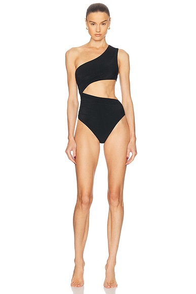 BALMAIN One Shoulder One Piece Swimsuit in Black
