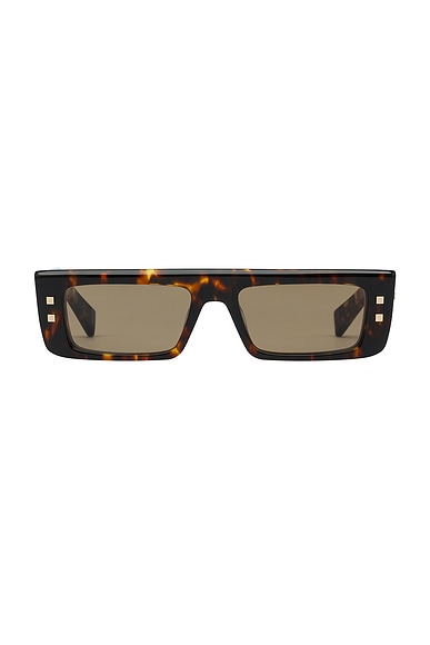 BALMAIN B-army Iii Sunglasses in Spotted Havana & Dark Brown