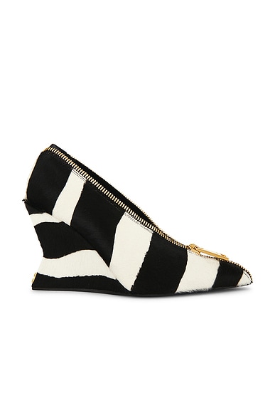 BALMAIN Zebra Pump Zip Wedge in Noir & Blanc