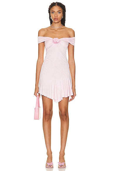 Blumarine Off The Shoulder Dress In Chalk Pink