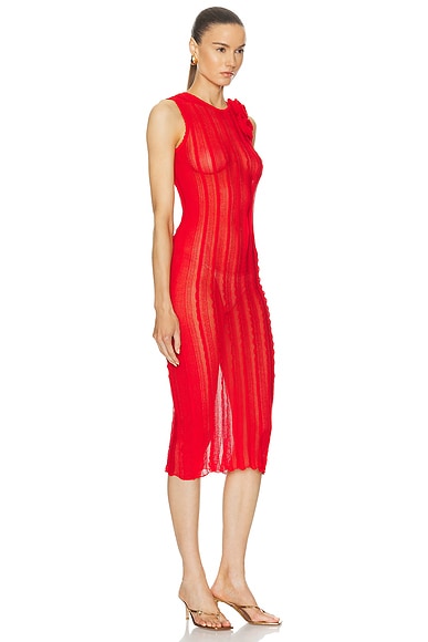 Shop Blumarine Midi Dress With Ruffles In Lipstick Red
