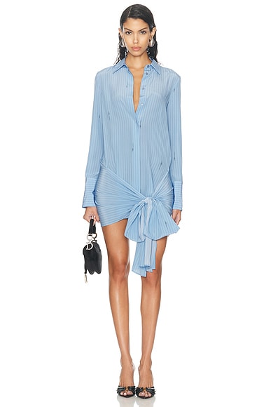 Fendi Crepe de Chine Long Sleeve Mini Dress in Sky Blue FWRD